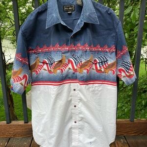 High Noon Purple Pearl Snap S/S Shirt Western Rodeo Cowboy Eagle Flag USA Size L